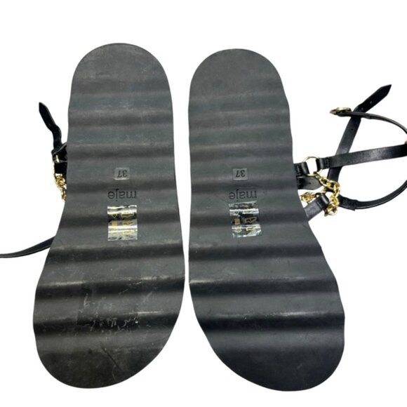 NEW* MAJE Frankie Black/Gold Chain And Charm-Embellished Leather Sandals Size 37 - Picture 4 of 8